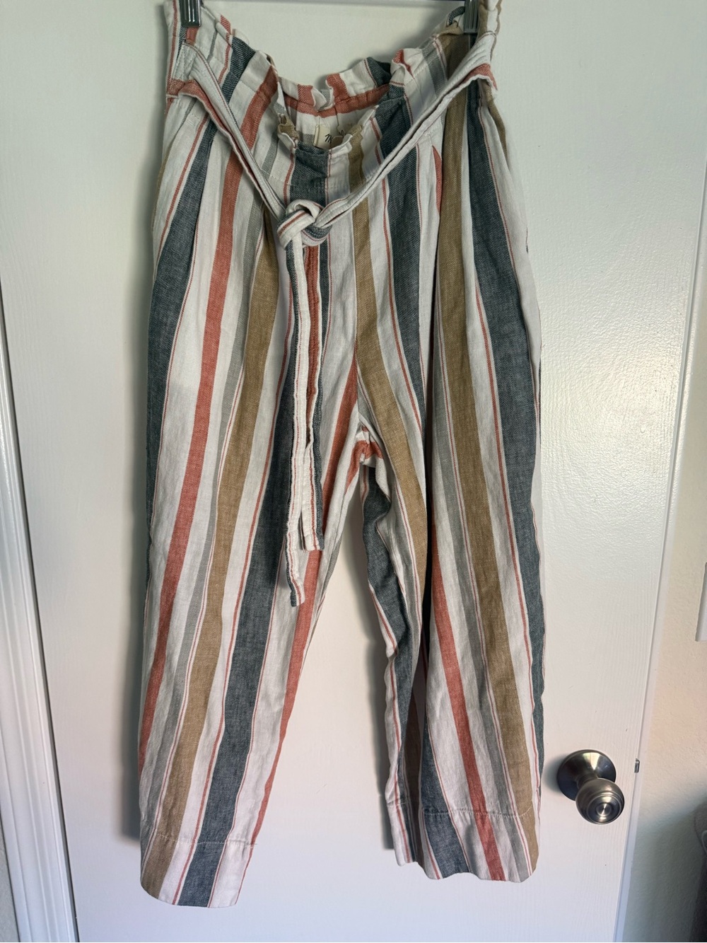 Madewell Striped Tie-Waist Pants in Rust, Olive, Tan and White